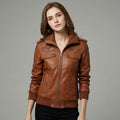Women’s Brown Classic Leather Bomber Jacket