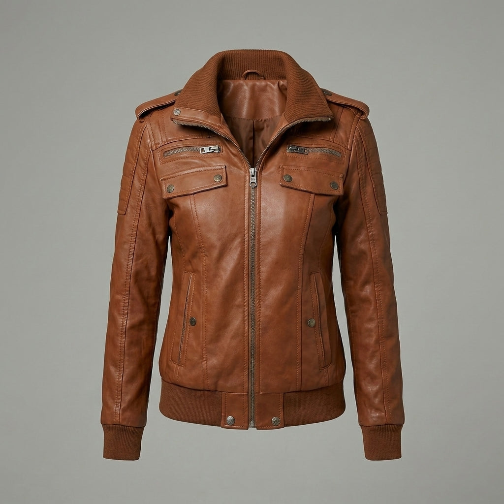Women’s Brown Classic Leather Bomber Jacket