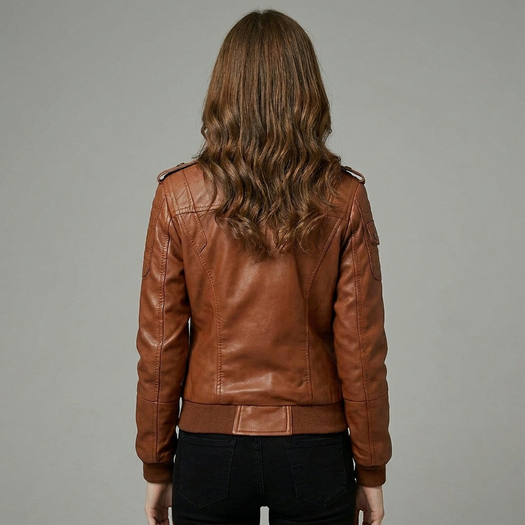Women’s Brown Classic Leather Bomber Jacket