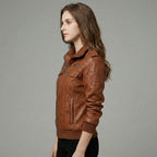 Women’s Brown Classic Leather Bomber Jacket