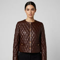 Women's Brown Cropped Quilted Leather Jacket