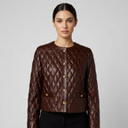 Women's Brown Cropped Quilted Leather Jacket