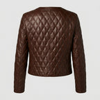 Women's Brown Cropped Quilted Leather Jacket