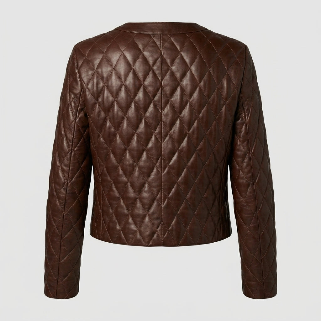 Women's Brown Cropped Quilted Leather Jacket