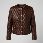 Women's Brown Cropped Quilted Leather Jacket