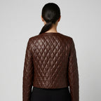 Women's Brown Cropped Quilted Leather Jacket