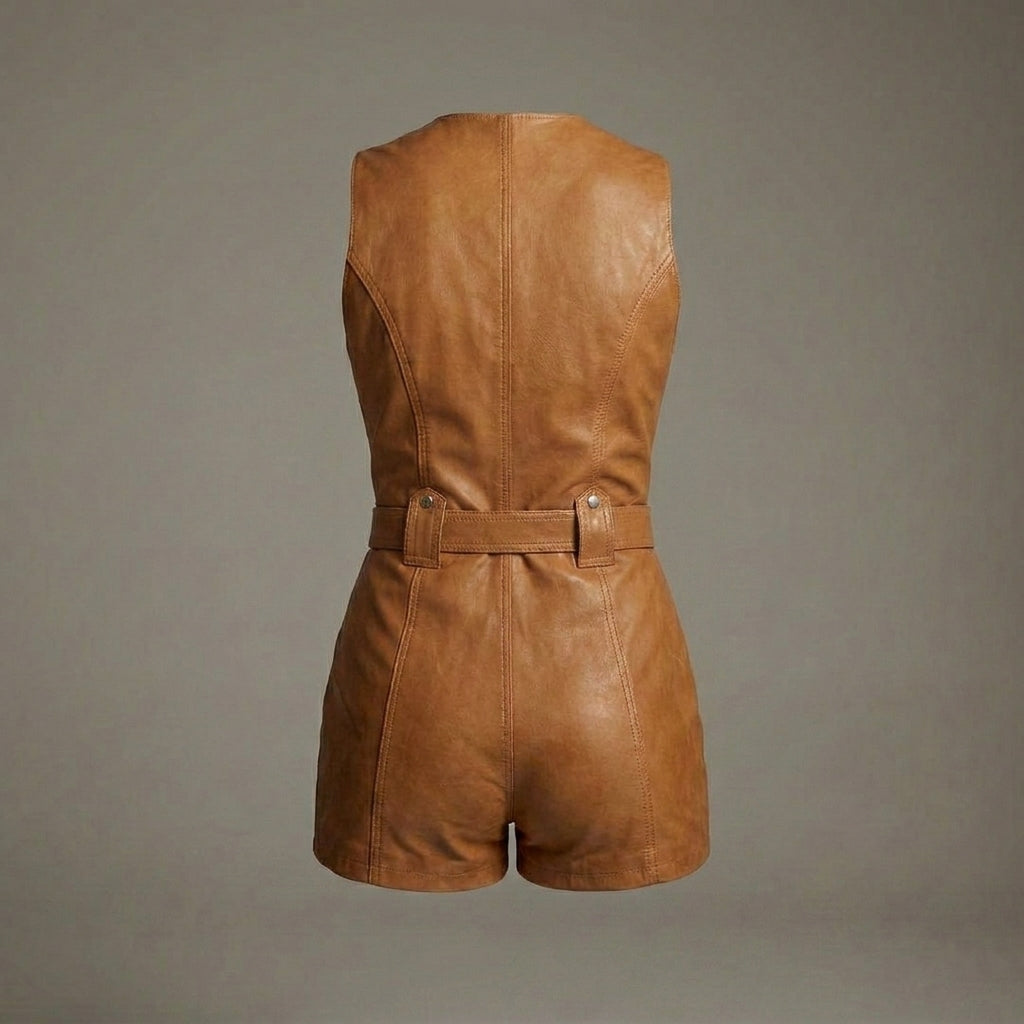 Women’s Brown Faux Leather Short Romper