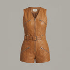 Women’s Brown Faux Leather Short Romper