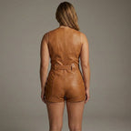 Women’s Brown Faux Leather Short Romper