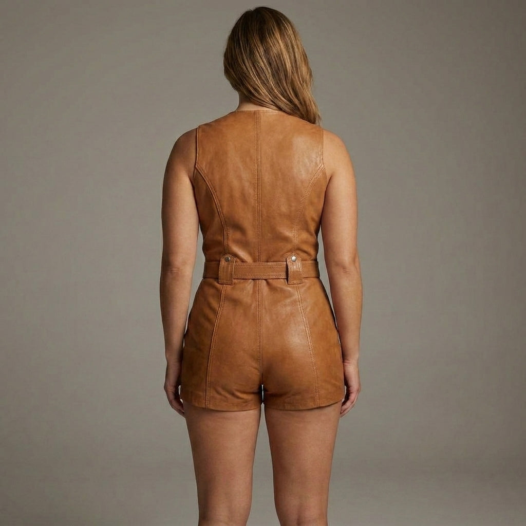 Women’s Brown Faux Leather Short Romper
