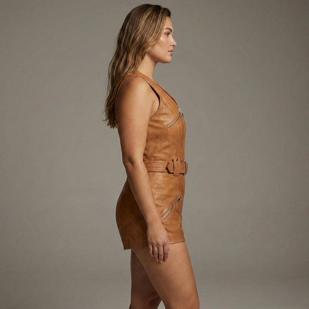 Women’s Brown Faux Leather Short Romper