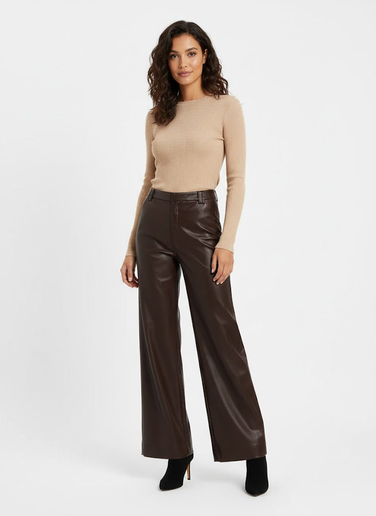 Women's  Brown Faux Leather pant