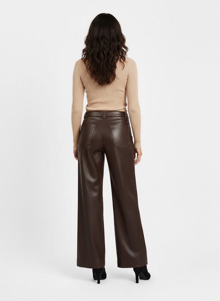 Women's  Brown Faux Leather pant
