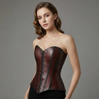 Women's Brown Genuine Leather Corset Top