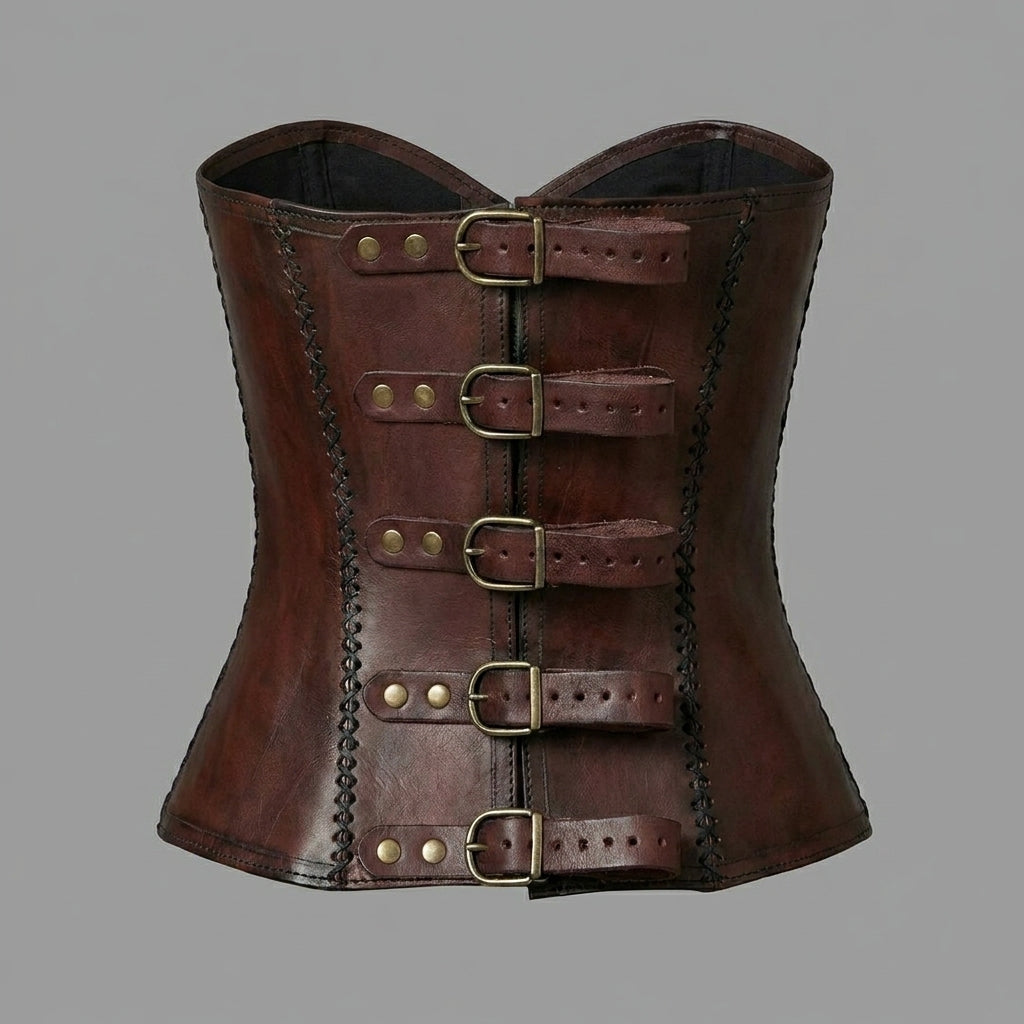 Women's Brown Genuine Leather Corset Top