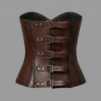 Women's Brown Genuine Leather Corset Top