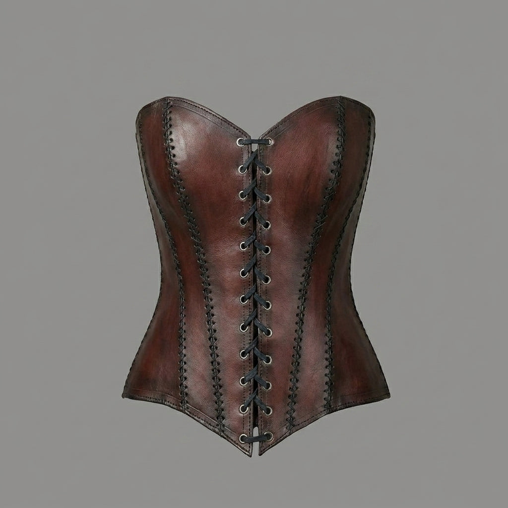 Women's Brown Genuine Leather Corset Top