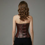 Women's Brown Genuine Leather Corset Top