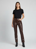 Women’s Brown High-Waist Genuine Leather Pants