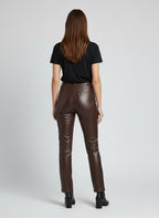 Women’s Brown High-Waist Genuine Leather Pants