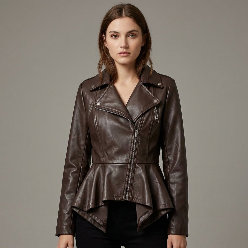 Women’s Brown Leather Biker Jacket