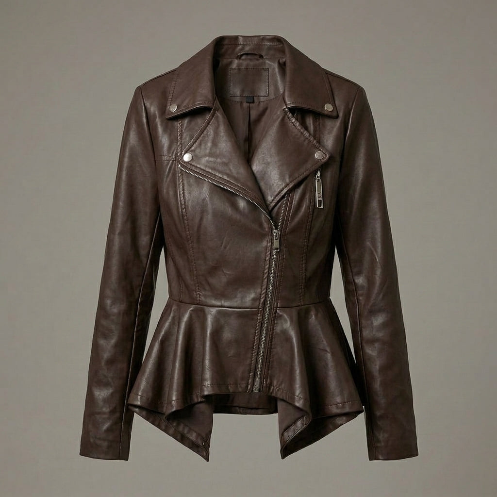 Women’s Brown Leather Biker Jacket