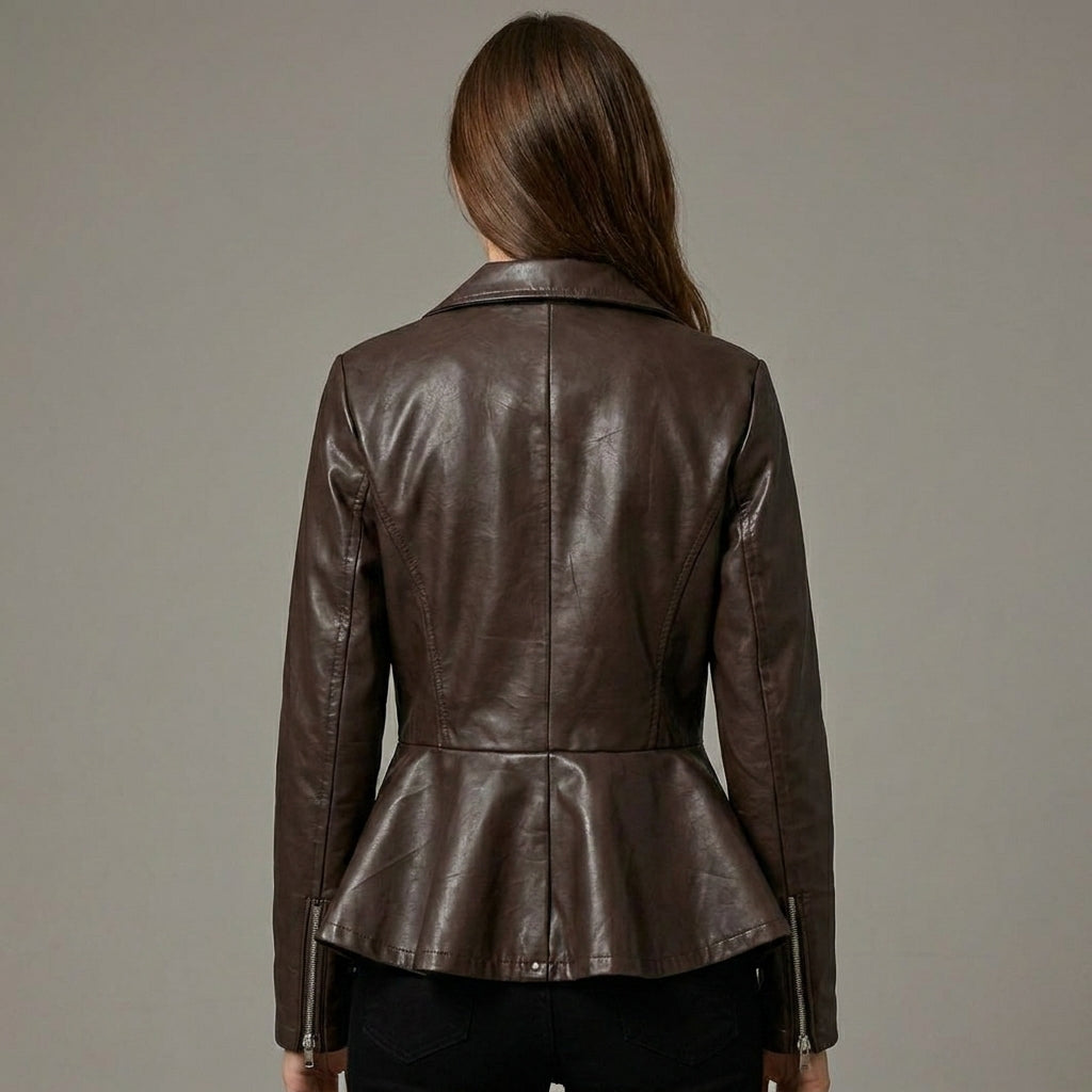 Women’s Brown Leather Biker Jacket