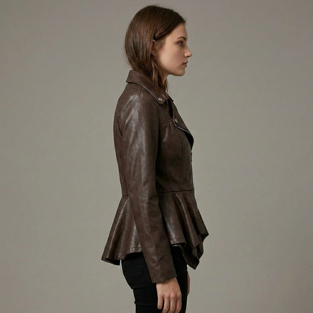 Women’s Brown Leather Biker Jacket