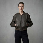 Women’s Brown Leather Bomber Jacket