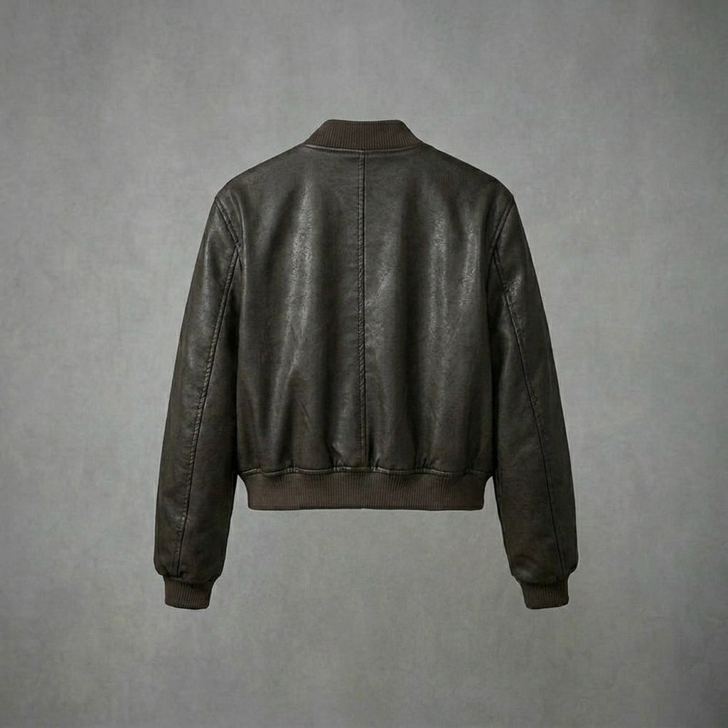 Women’s Brown Leather Bomber Jacket