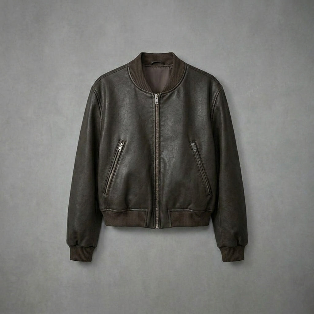 Women’s Brown Leather Bomber Jacket