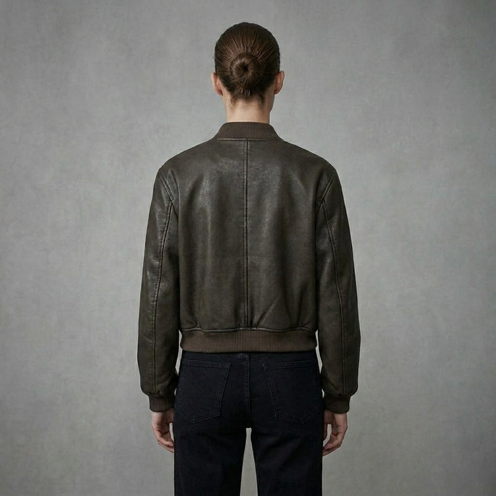 Women’s Brown Leather Bomber Jacket