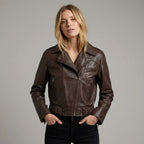 Women’s Brown Leather Moto Biker Jacket
