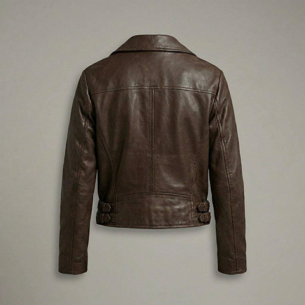 Women’s Brown Leather Moto Biker Jacket
