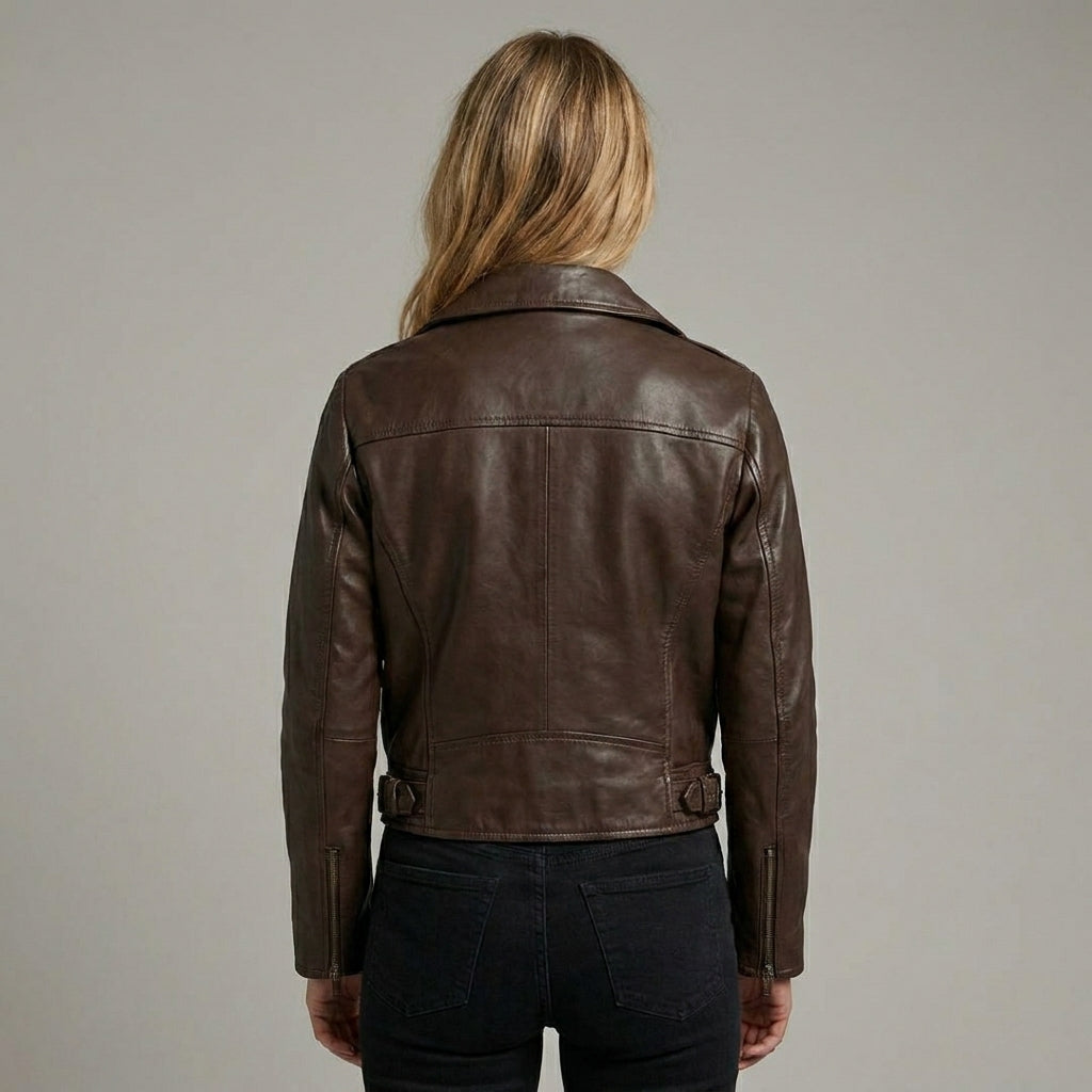 Women’s Brown Leather Moto Biker Jacket