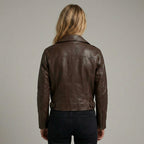 Women’s Brown Leather Moto Biker Jacket