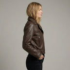 Women’s Brown Leather Moto Biker Jacket