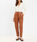 Women’s Brown Loft Faux Leather Pleated Tapered Pants
