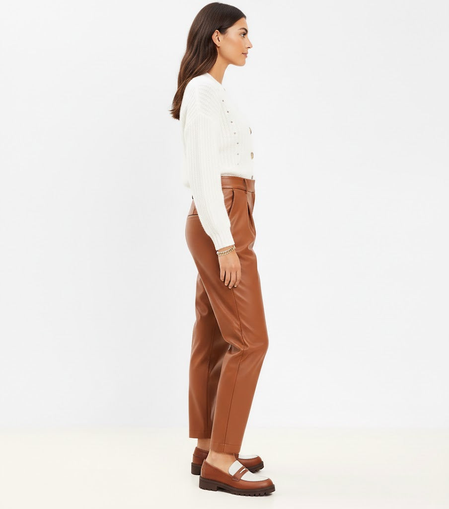 Women’s Brown Loft Faux Leather Pleated Tapered Pants