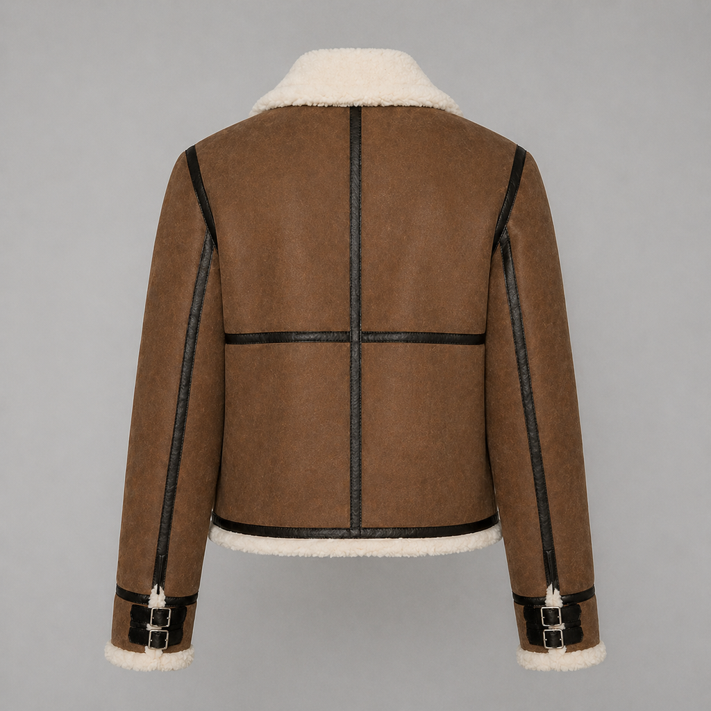 Women’s Brown Shearling Aviator Bomber Jacket