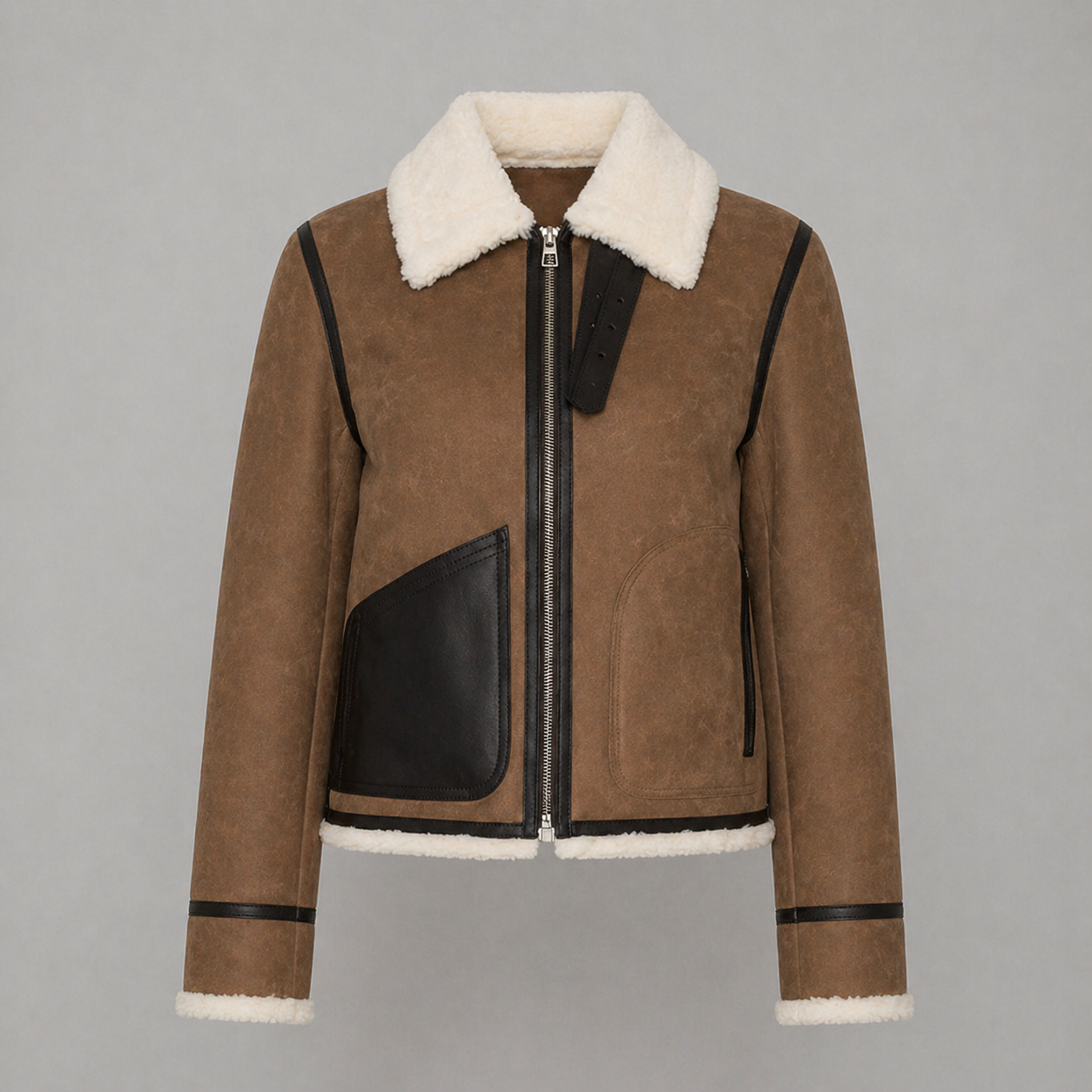 Women’s Brown Shearling Aviator Bomber Jacket