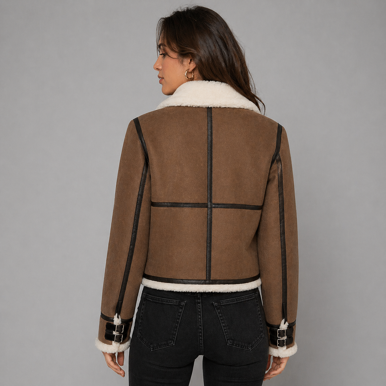 Women’s Brown Shearling Aviator Bomber Jacket