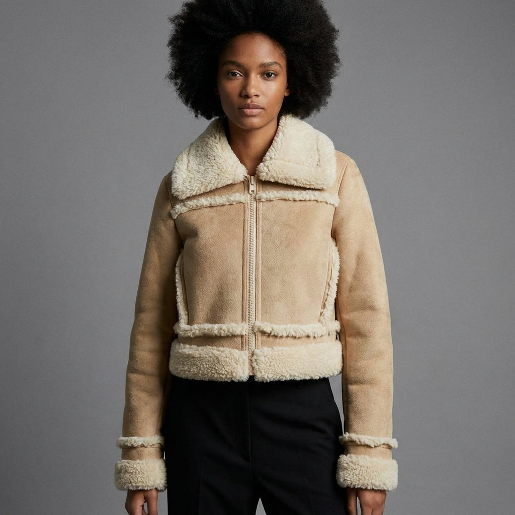 Women’s Brown Shearling Aviator Leather Jacket