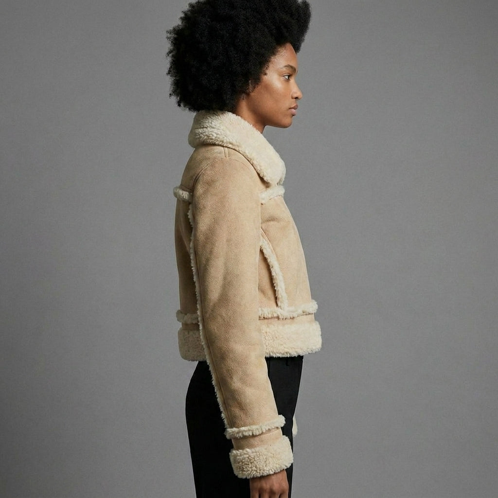 Women’s Brown Shearling Aviator Leather Jacket
