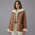 Women’s Brown Sheepskin Aviator Shearling Jacket Coat