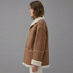 Women’s Brown Sheepskin Aviator Shearling Jacket Coat
