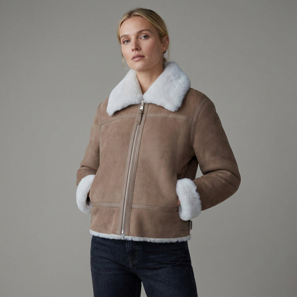 Women’s Brown Sheepskin Shearling Aviator Jacket