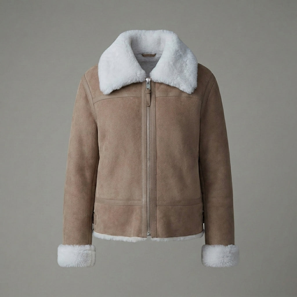Women’s Brown Sheepskin Shearling Aviator Jacket