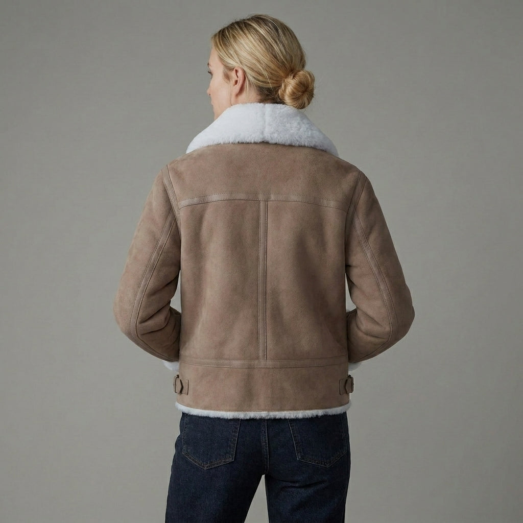 Women’s Brown Sheepskin Shearling Aviator Jacket