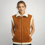 Women's Brown Suede Shearling Leather Vest